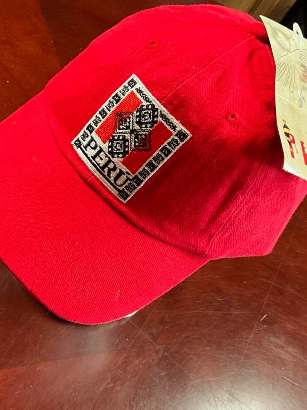 NWTS Peru Red Strapback Embroidered Flag Travel 100% Cotton Hat